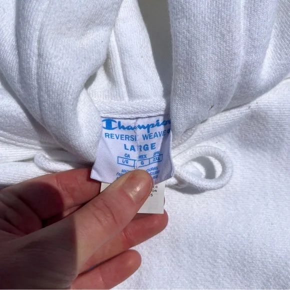 White unisex champion reverse weave hoodie sweatshirt size large new without tag - Picture 2 of 4